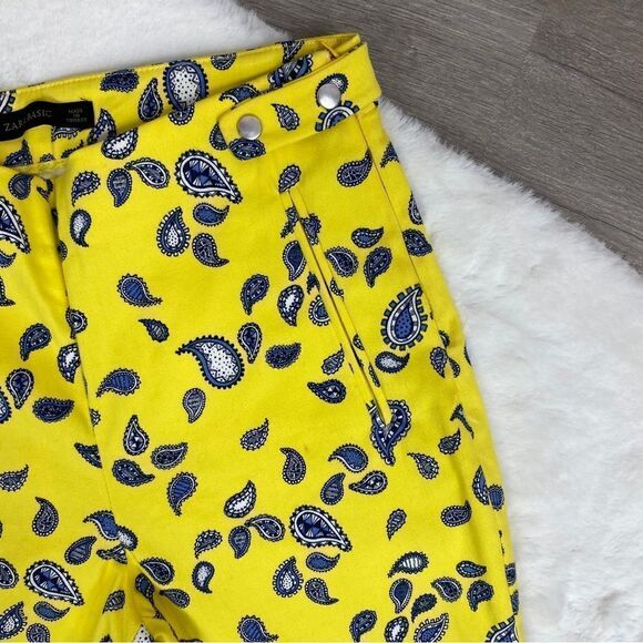 Zara Paisley Print Ankle Pants Yellow Blue 4 - Picture 7 of 11